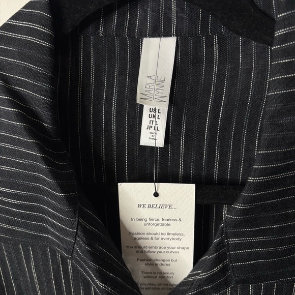 Marla Wynne Linen Black Stripe Button Shirt Top Large NWT - Picture 3 of 5